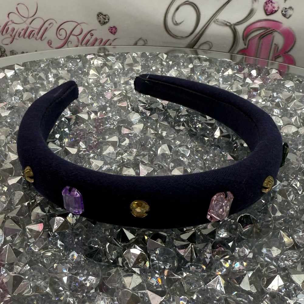 Headband crystal jewels Navy Padded Headband with Gem Accents